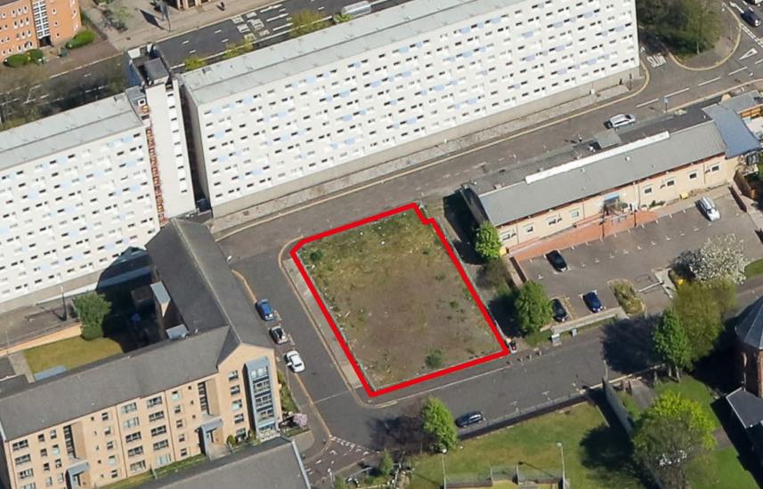 Aerial view of development site at William Street, Glasgow